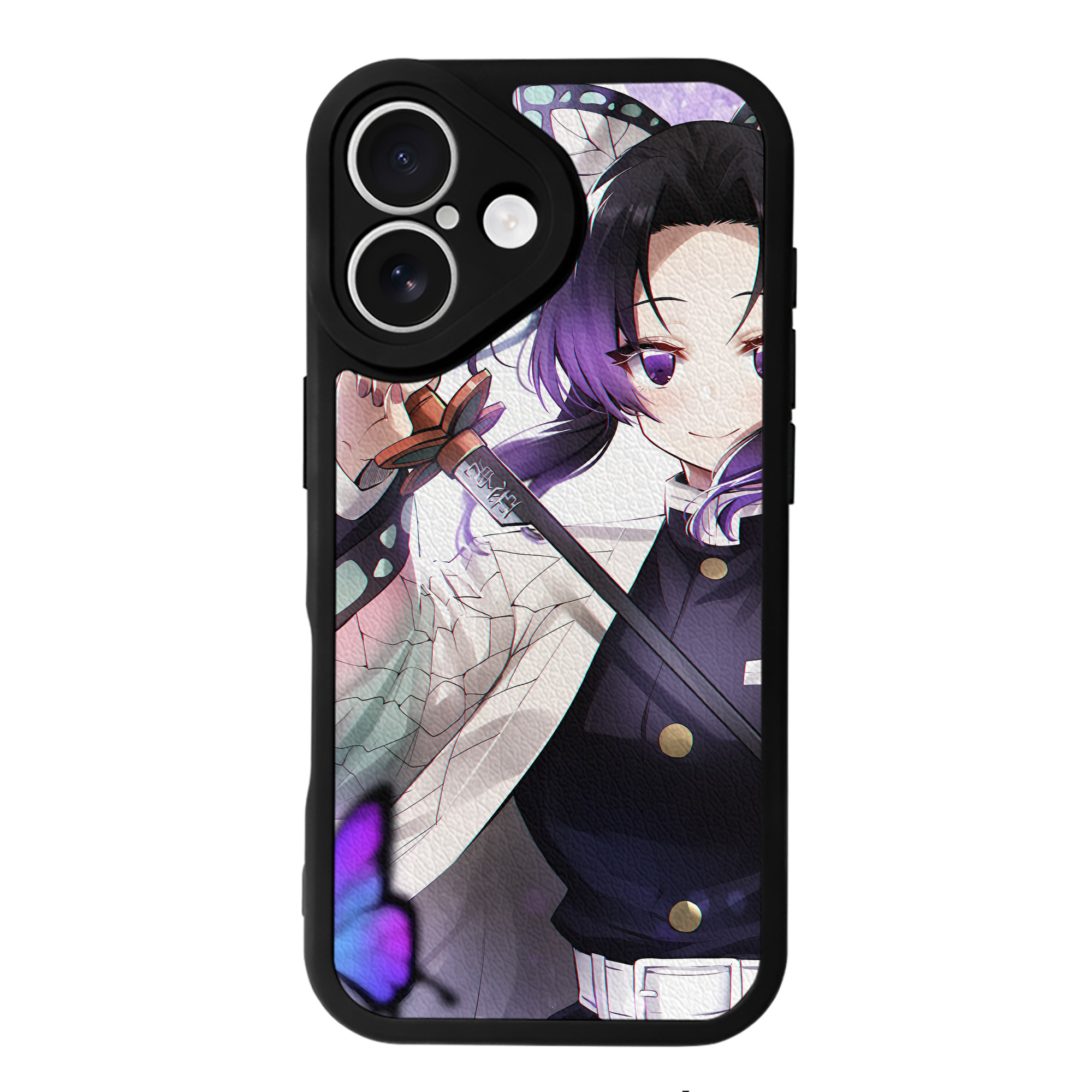 （画像用） 鬼滅の刃（きめつのやいば）蟲柱-胡蝶 しのぶ／こちょう しのぶ Kochou Shinobu 【iPhone 16シリーズ対応】シリコンスマホケース（レザー調） 材質：シリコン